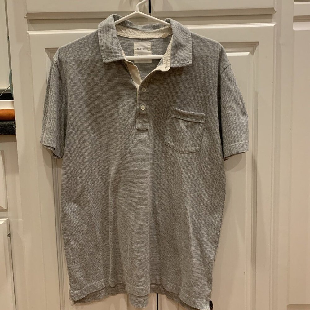 Billy Reid Polo Shirt Men's Gray Micro-Striped Pocket Polo Short Sleeve Large*